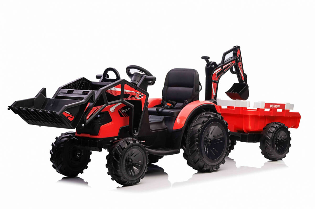 Tractor excavator electric pentru copii cu remorca XXL Lux 720-T (2068) Rosu - imagine 5