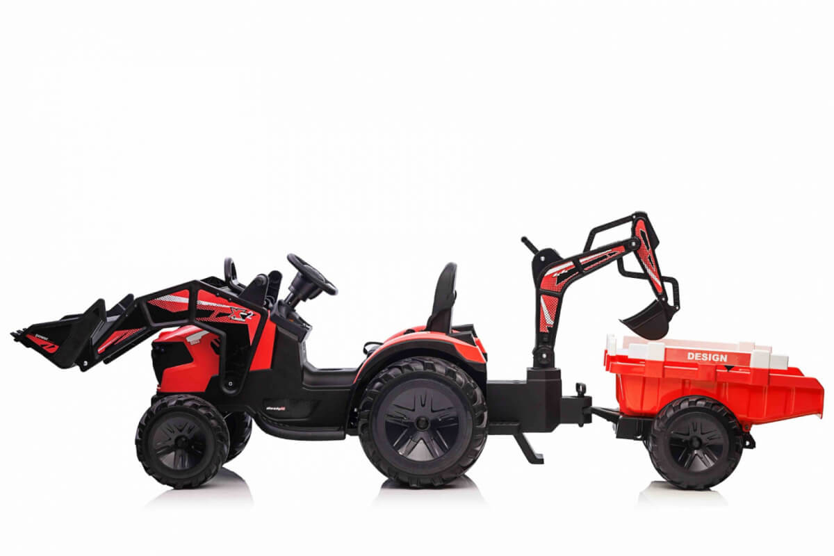Tractor excavator electric pentru copii cu remorca XXL Lux 720-T (2068) Rosu - imagine 3