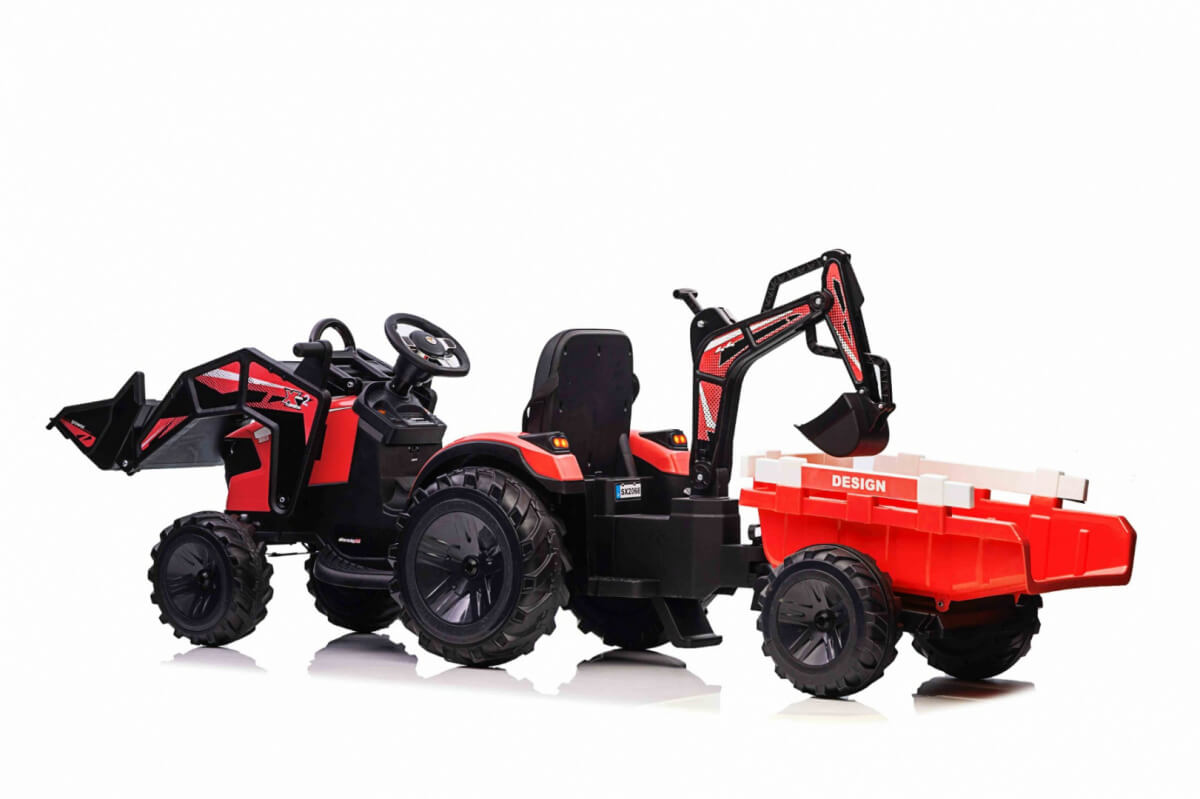 Tractor excavator electric pentru copii cu remorca XXL Lux 720-T (2068) Rosu - imagine 4