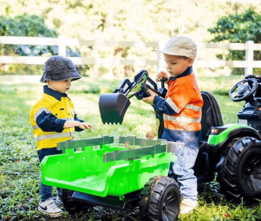 Tractor excavator electric pentru copii 2-8 ani cu remorca XXL Lux 720-T 12V 100W (2068) Verde - imagine 4