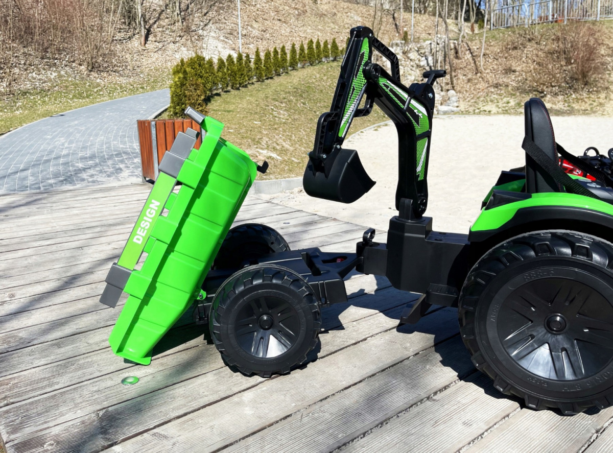 Tractor excavator electric pentru copii 2-8 ani cu remorca XXL Lux 720-T 12V 100W (2068) Verde - imagine 6
