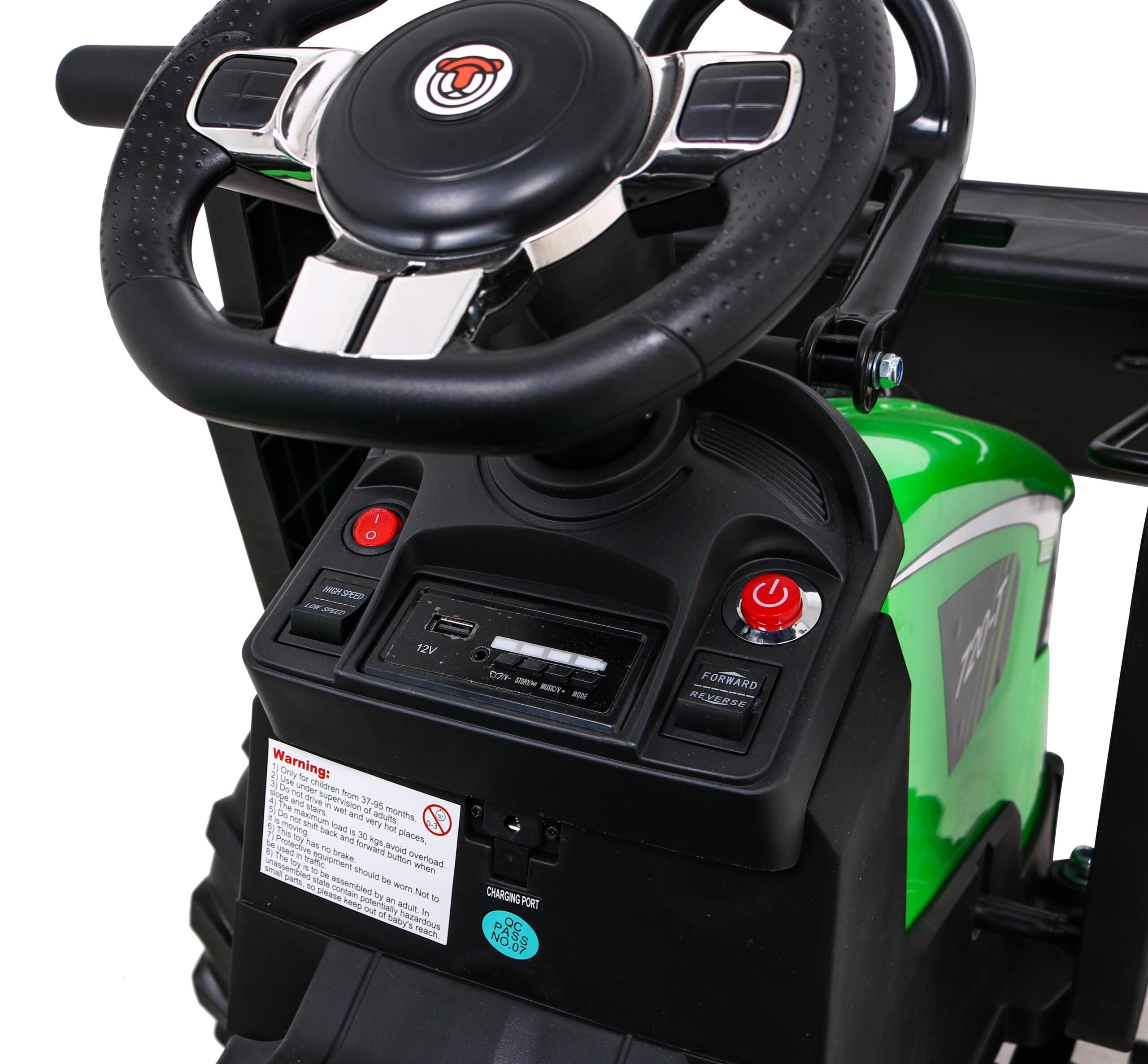 Tractor excavator electric pentru copii 2-8 ani cu remorca XXL Lux 720-T 12V 100W (2068) Verde - imagine 3