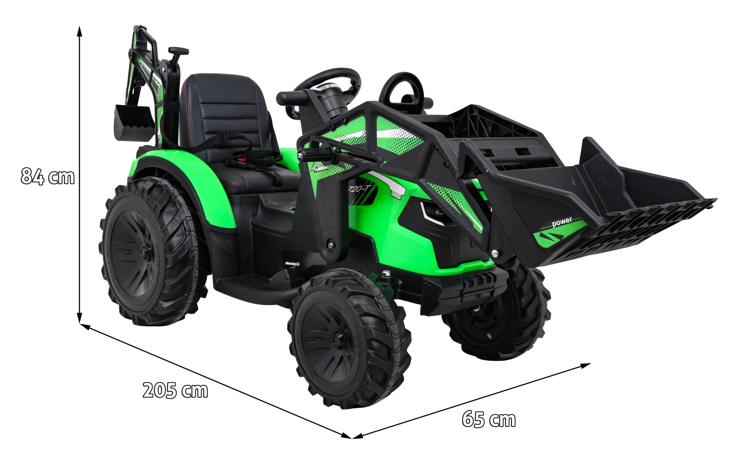Tractor excavator electric pentru copii 2-8 ani cu remorca XXL Lux 720-T 12V 100W (2068) Verde - imagine 2