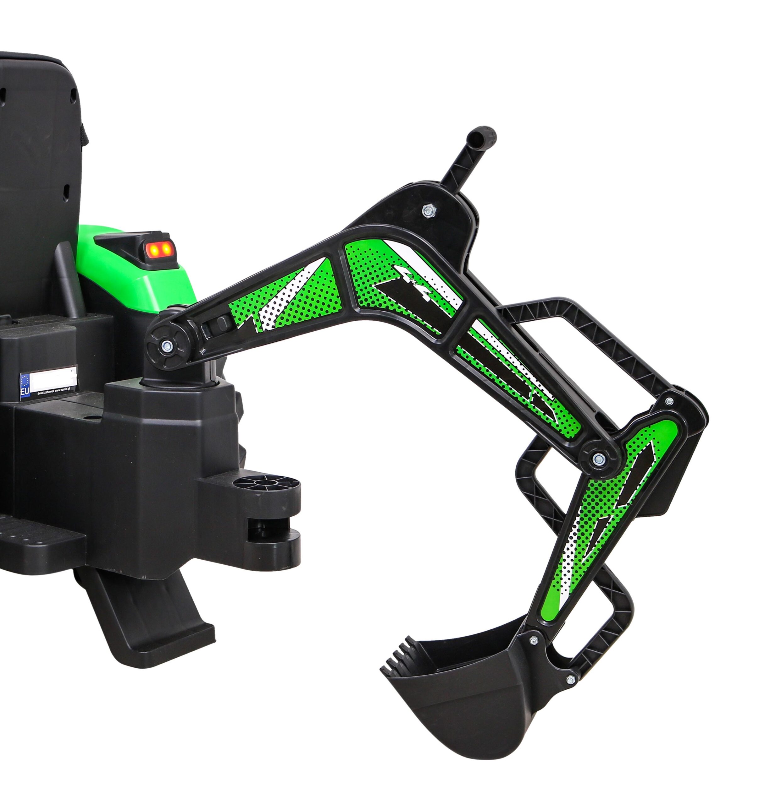 Tractor excavator electric pentru copii 2-8 ani cu remorca XXL Lux 720-T 12V 100W (2068) Verde - imagine 9