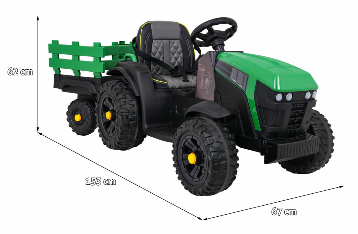 Tractor electric pentru copii cu remorca Titanium, roti EVA (0925) Verde - imagine 2