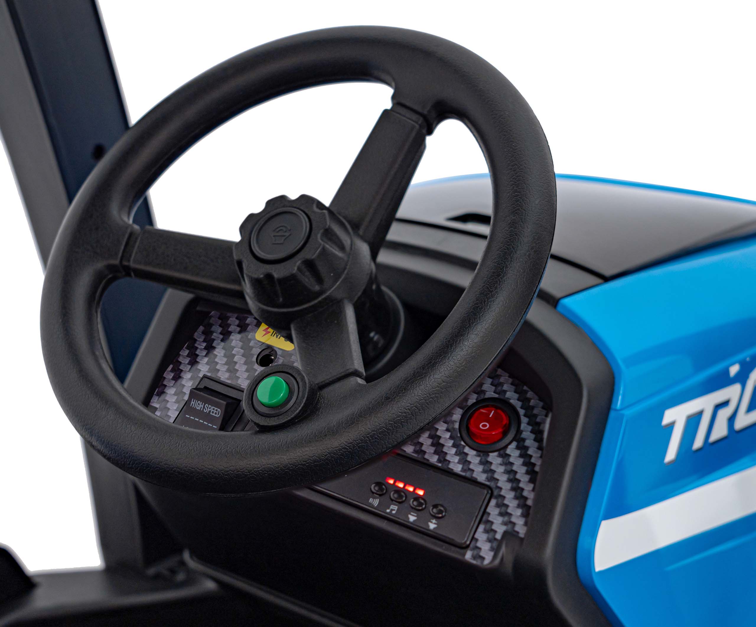 Tractor electric pentru copii cu remorca BLAST Z 24V 400W, echipare Lux: roti EVA, scaun piele, telecomanda parentala, Albastru - imagine 7