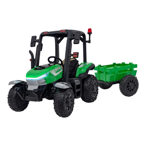 Tractor electric pentru copii cu remorca BLAST Z 24V 400W, echipare Lux: roti EVA, scaun piele, telecomanda parentala, Verde