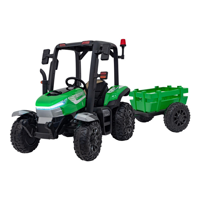 Tractor electric pentru copii cu remorca BLAST Z 24V 400W, echipare Lux: roti EVA, scaun piele, telecomanda parentala, Verde