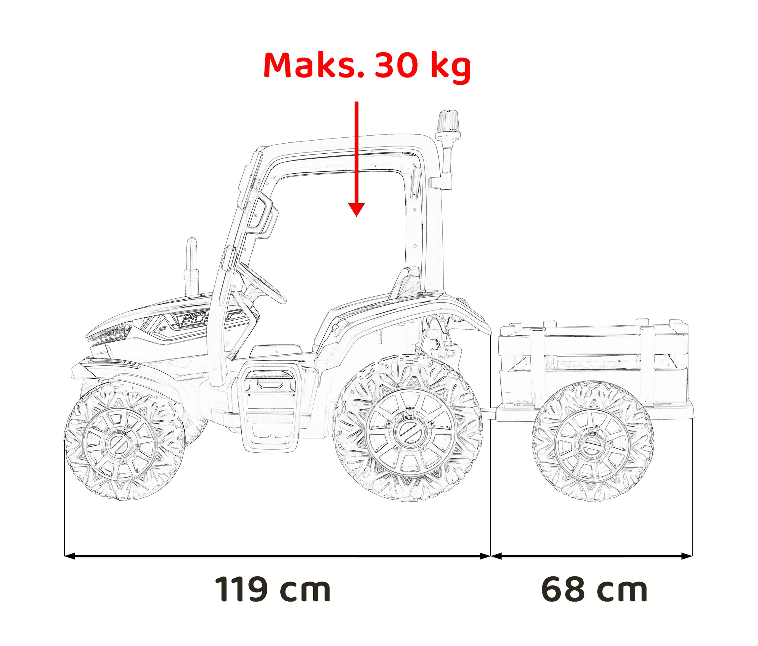 Tractor electric pentru copii cu remorca BLAST Z 24V 400W, echipare Lux: roti EVA, scaun piele, telecomanda parentala, Verde - imagine 11