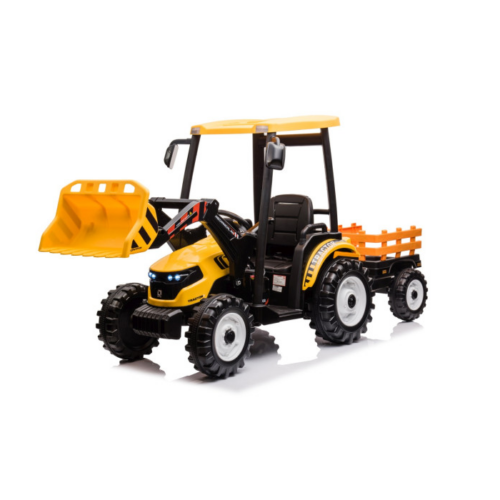 Tractor electric pentru copii cu remorca si cupa frontala MEGA 24V 400W, Galben