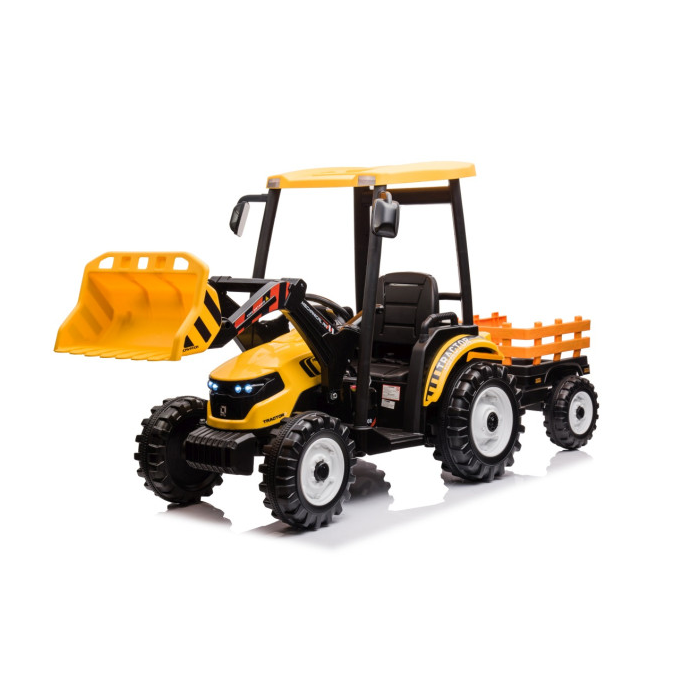 Tractor electric pentru copii cu remorca si cupa frontala MEGA 24V 400W, Galben