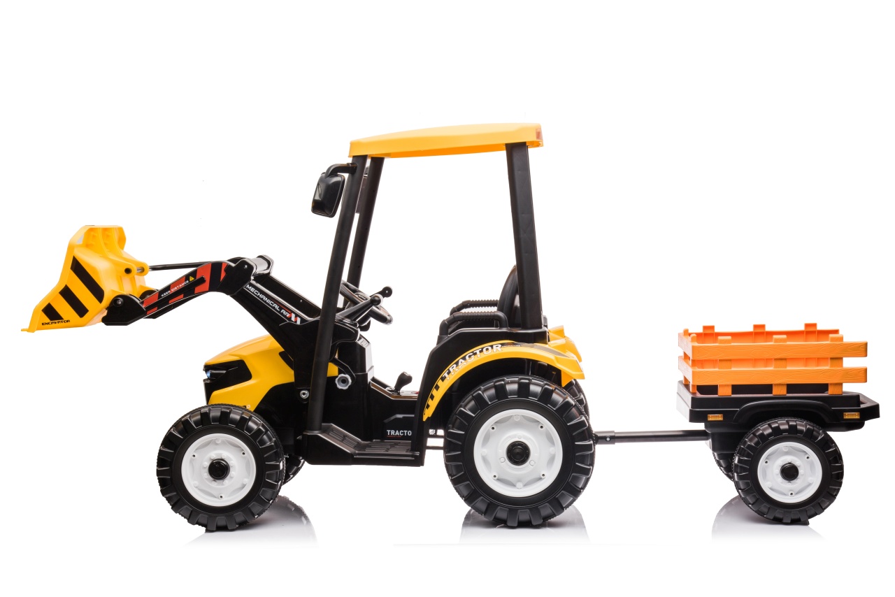 Tractor electric pentru copii cu remorca si cupa frontala MEGA 24V 400W, Galben - imagine 2