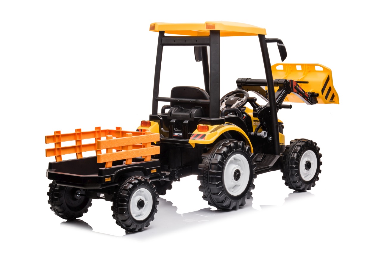 Tractor electric pentru copii cu remorca si cupa frontala MEGA 24V 400W, Galben - imagine 7