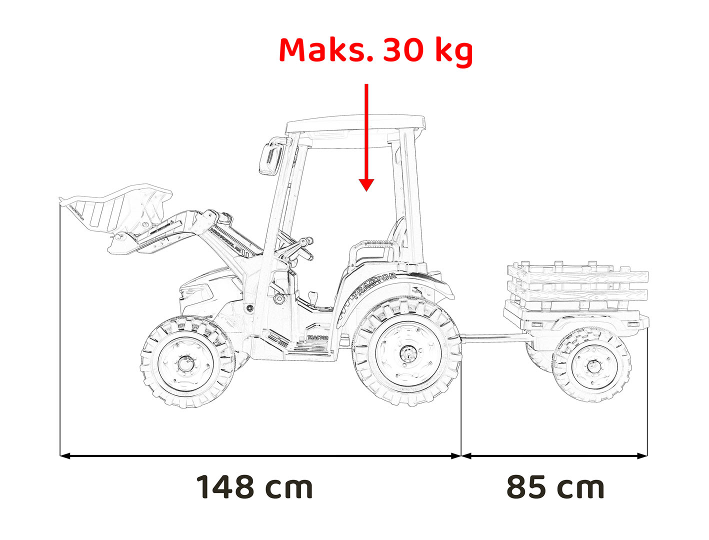 Tractor electric pentru copii cu remorca si cupa frontala MEGA 24V 400W, Verde - imagine 2