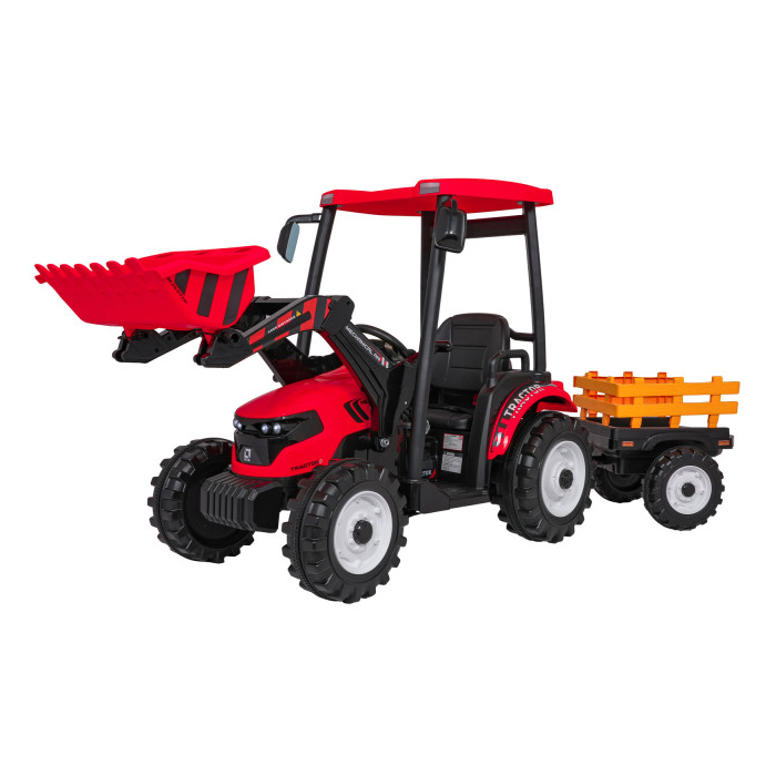Tractor electric pentru copii cu remorca si cupa frontala MEGA 24V 400W, Rosu