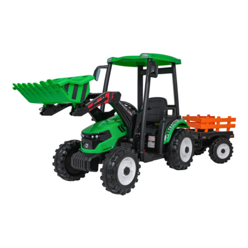 Tractor electric pentru copii cu remorca si cupa frontala MEGA 24V 400W, Verde