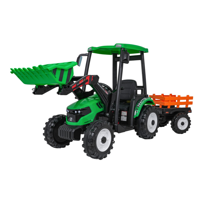 Tractor electric pentru copii cu remorca si cupa frontala MEGA 24V 400W, Verde