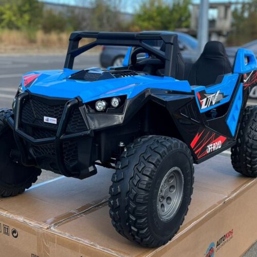 UTV electric pentru 2 copii Buggy XXL FAST EDITION viteza maxima 15km/h 500W 24V 4×4 roti EVA, scaun piele, telecomanda parentala, Albastru
