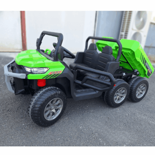 UTV eIectric pentru copii cu 2 locuri Farmer Truck 24V 400W 4×4, roti EVA, scaun piele, telecomanda parentala, basculanta electrica, Verde