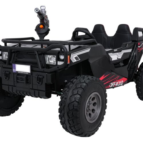 UTV electric pentru copii cu 2 locuri OFF-ROAD XXL 500W 24V 4×4 viteza maxima 15km/h, roti EVA, scaun piele, telecomanda parentala, pistol cu apa, Negru