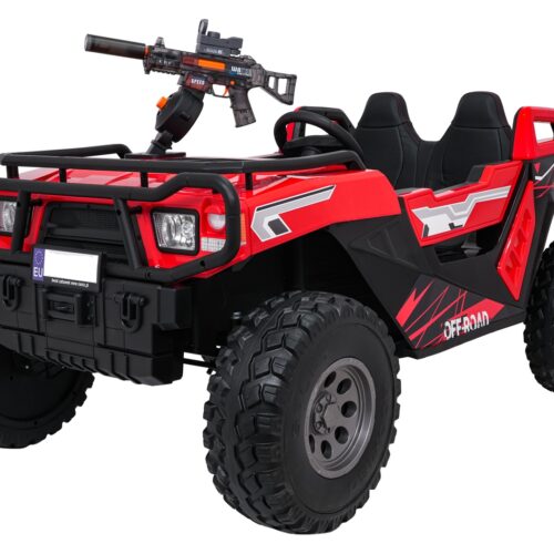 UTV electric pentru copii cu 2 locuri OFF-ROAD XXL 500W 24V 4×4, viteza maxima 15km/h, roti EVA, scaun piele, telecomanda parentala, pistol cu apa, Rosu
